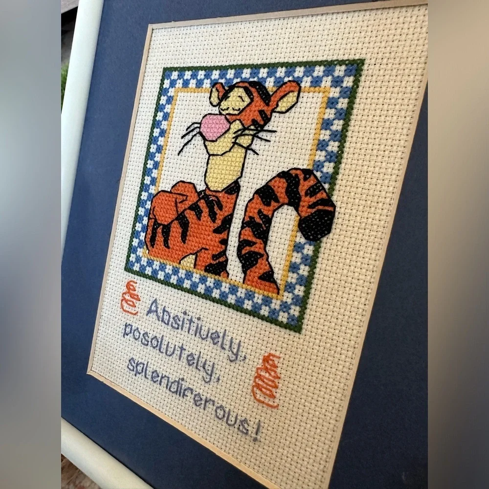 Disney Tigger Handmade Cross-Stitch Art in Cream Frame splendiferous
